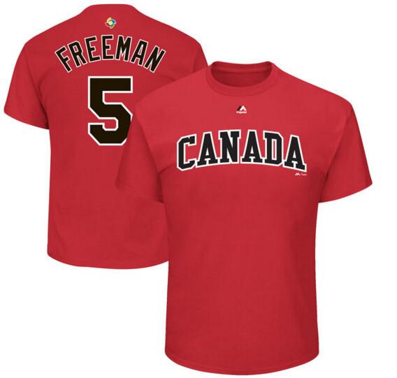 Canada Baseball 5 Freddie Freeman Majestic 2017 World Baseball Classic Name & Number T-Shirt Red