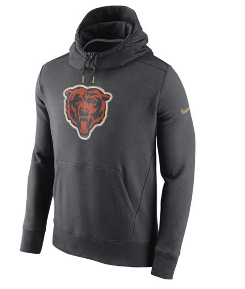 Chicago Bears Nike Championship Drive Gold Collection Hybrid Fleece Performance Hoodie Charcoal - Click Image to Close