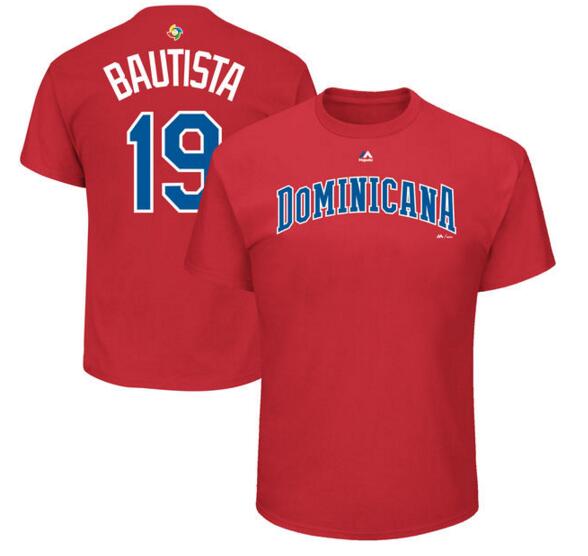 Dominican Republic Baseball 19 Jose Bautista Majestic 2017 World Baseball Classic Name & Number T-Shirt Red