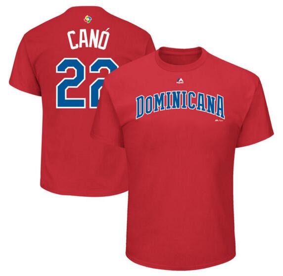 Dominican Republic Baseball 22 Robinson Cano Majestic 2017 World Baseball Classic Name & Number T-Shirt Red