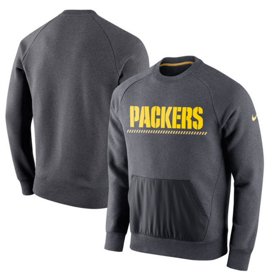 Green Bay Packers Nike Championship Drive Gold Collection Hybrid Fleece Performance Sweatshirt Charcoal