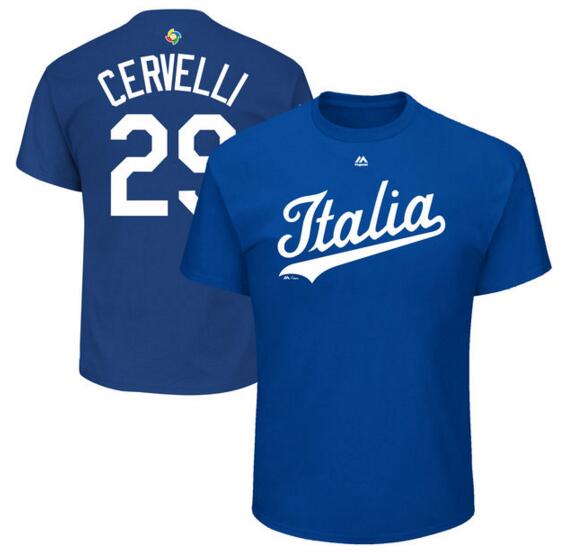 Italy Baseball 29 Francisco Cervelli Majestic 2017 World Baseball Classic Name & Number T-Shirt Royal