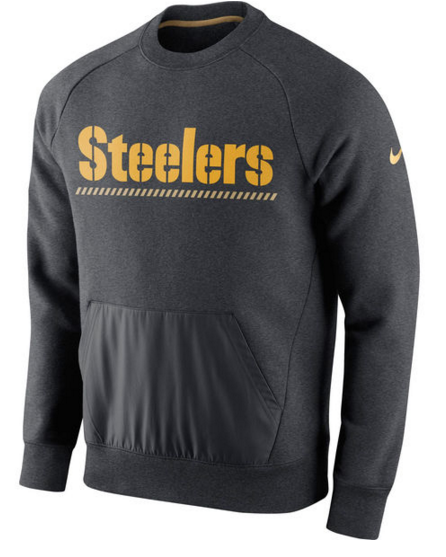 Pittsburgh Steelers Nike Championship Drive Gold Collection Hybrid Fleece Performance Sweatshirt Charcoal - Click Image to Close
