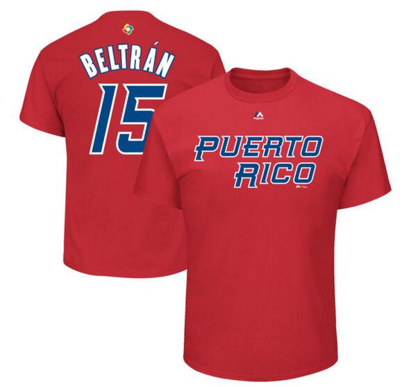 Puerto Rico Baseball 15 Carlos Beltran Majestic 2017 World Baseball Classic Name & Number T-Shirt Red
