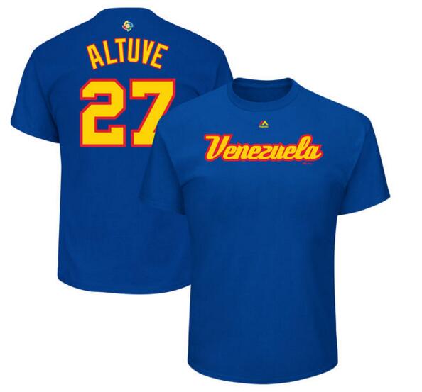 Puerto Rico Baseball 27 Jose Altuve Majestic 2017 World Baseball Classic Name & Number T-Shirt Royal