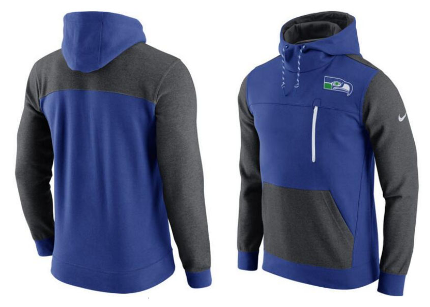 Seattle Seahawks Nike AV15 Fleece Pullover Hoodie Royal Charcoal - Click Image to Close