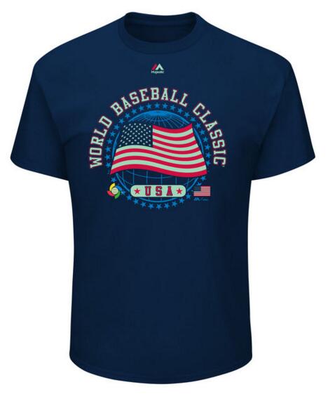 USA Baseball Majestic 2017 World Baseball Classic World At Large T-Shirt Navy