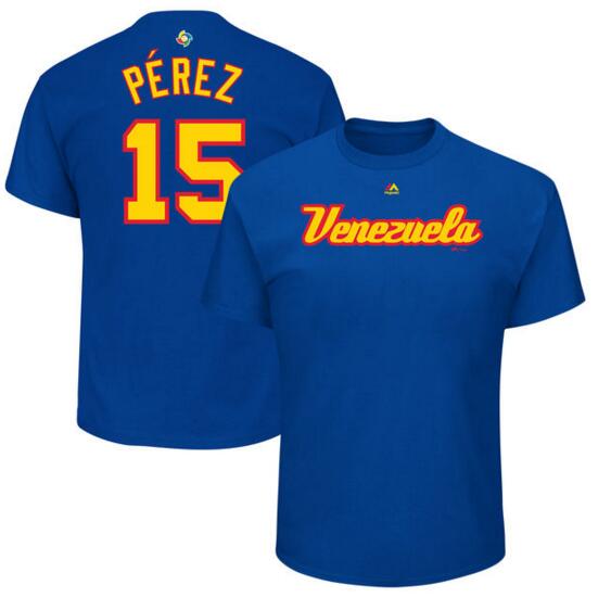 Venezuela Baseball 15 Salvador Perez Majestic 2017 World Baseball Classic Name & Number T-Shirt Royal