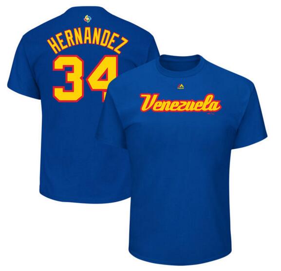 Venezuela Baseball 34 Felix Hernandez Majestic 2017 World Baseball Classic Name & Number T-Shirt Royal - Click Image to Close