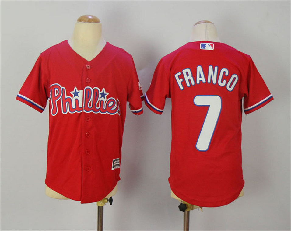 Phillies 7 Maikel Franco Red Youth Cool Base Jersey