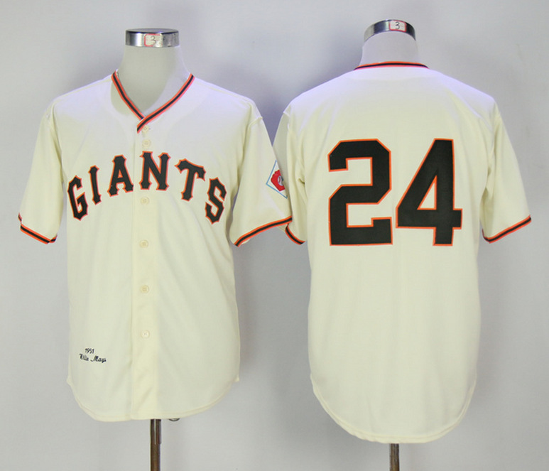 Giants 24 Willie Mays Cream 1951 Throwback Jersey