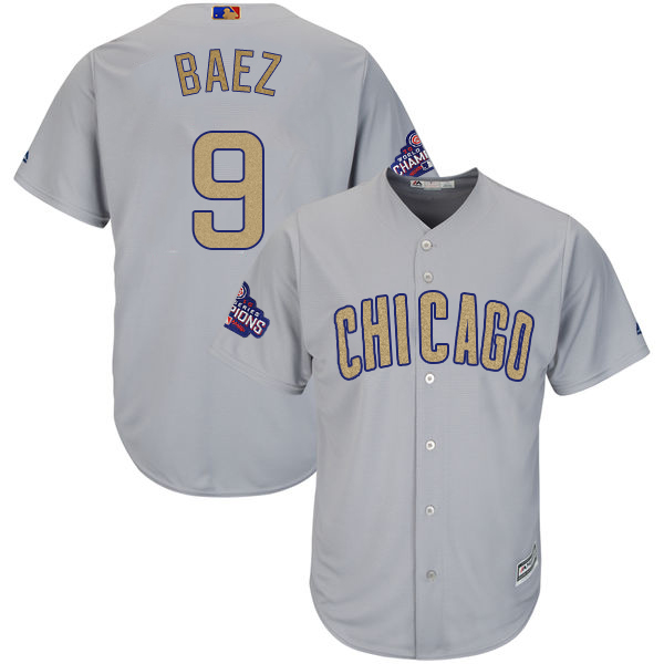 Cubs 9 Javier Baez World Series Champions Gold Program Cool Base Jersey - Click Image to Close