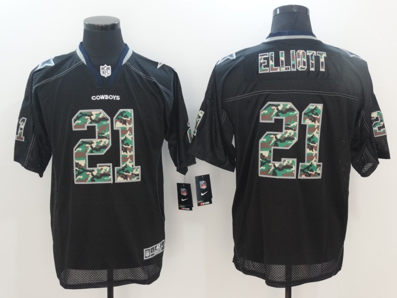Nike Cowboys 21 Ezekiel Elliott Black Lights Out Camo Number Elite Jersey