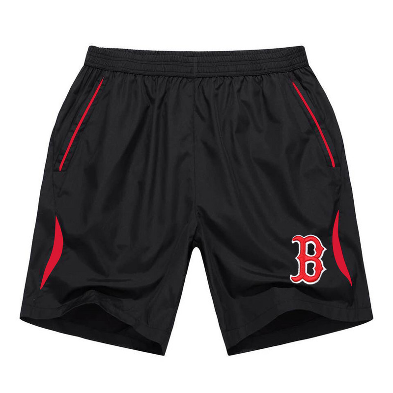 Men's Boston Red Sox Black Red Stripe MLB Shorts - Click Image to Close