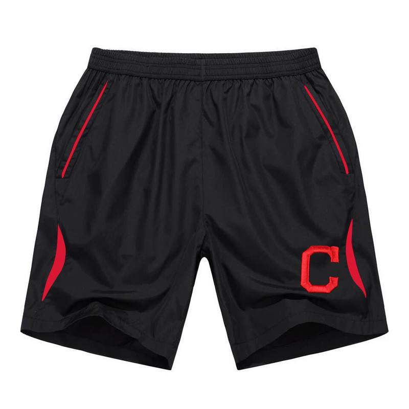 Men's Cleveland Indians Black Red Stripe MLB Shorts - Click Image to Close