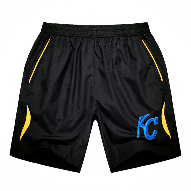 Men's Kansas City Royals Black Gold Stripe MLB Shorts - Click Image to Close