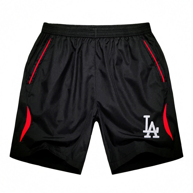 Men's Los Angeles Dodgers Black Red Stripe MLB Shorts - Click Image to Close