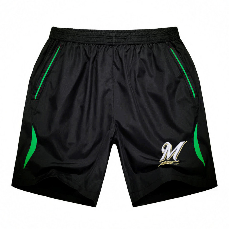 Men's Milwaukee Brewers Black Green Stripe MLB Shorts