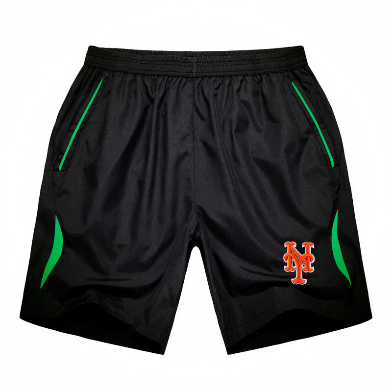 Men's New York Mets Black Green Stripe MLB Shorts - Click Image to Close