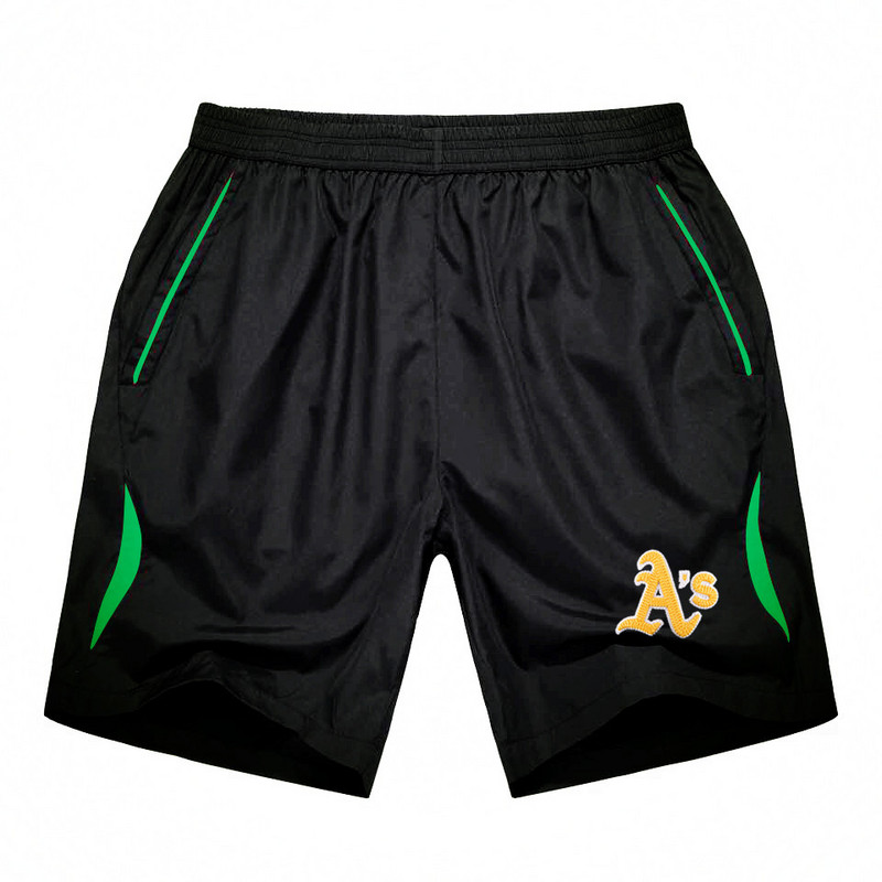 Men's Oakland Athletics Black Green Stripe MLB Shorts - Click Image to Close