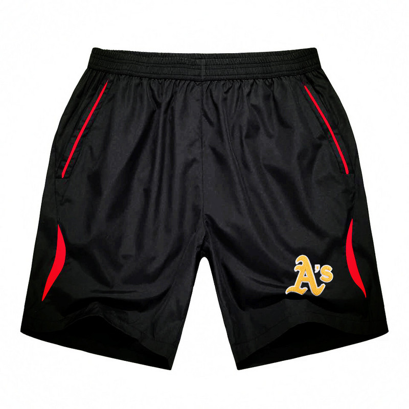 Men's Oakland Athletics Black Red Stripe MLB Shorts - Click Image to Close