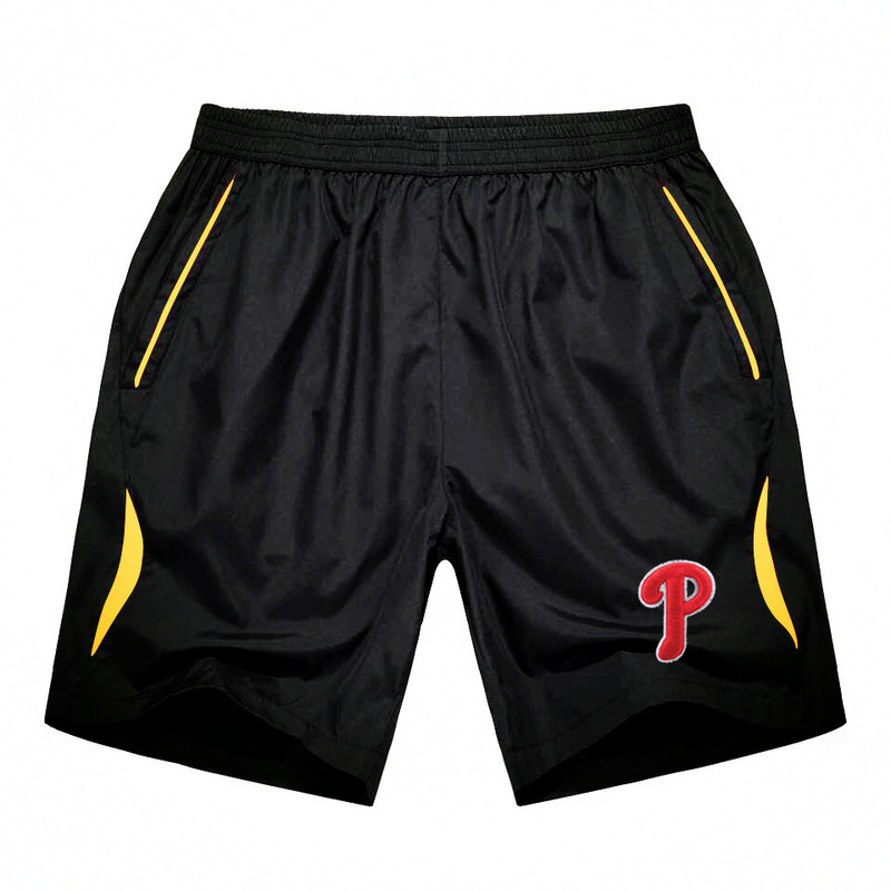 Men's Philadelphia Phillies Black Gold Stripe MLB Shorts - Click Image to Close