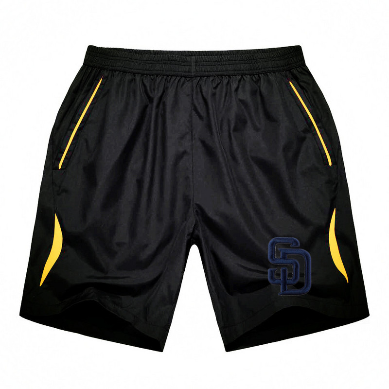Men's San Diego Padres Black Gold Stripe MLB Shorts - Click Image to Close