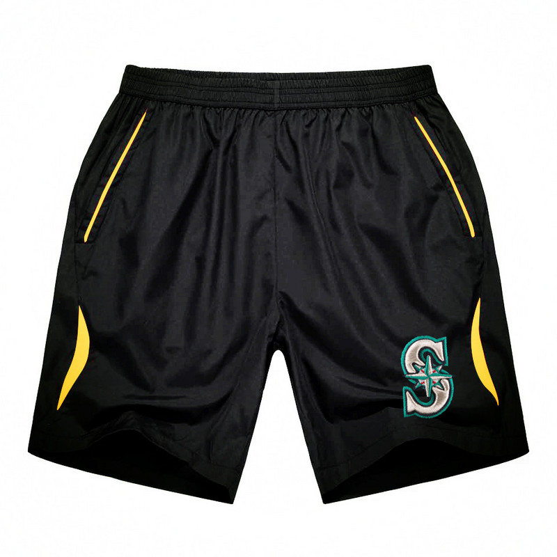 Men's Seattle Mariners Black Gold Stripe MLB Shorts - Click Image to Close