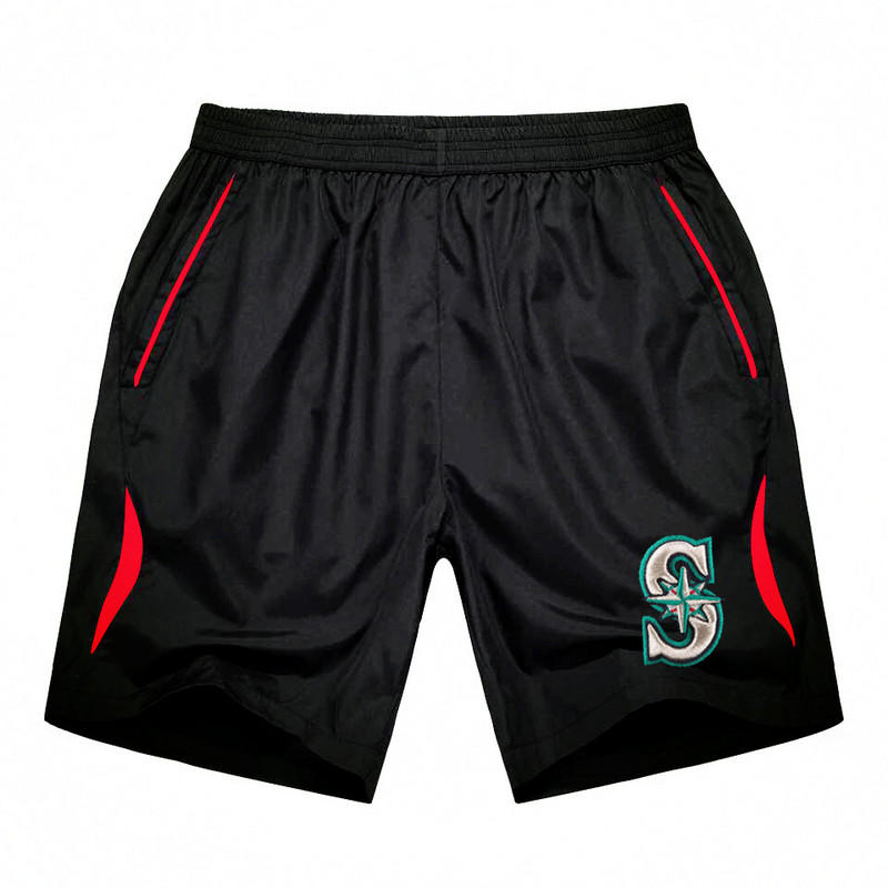 Men's Seattle Mariners Black Red Stripe MLB Shorts - Click Image to Close