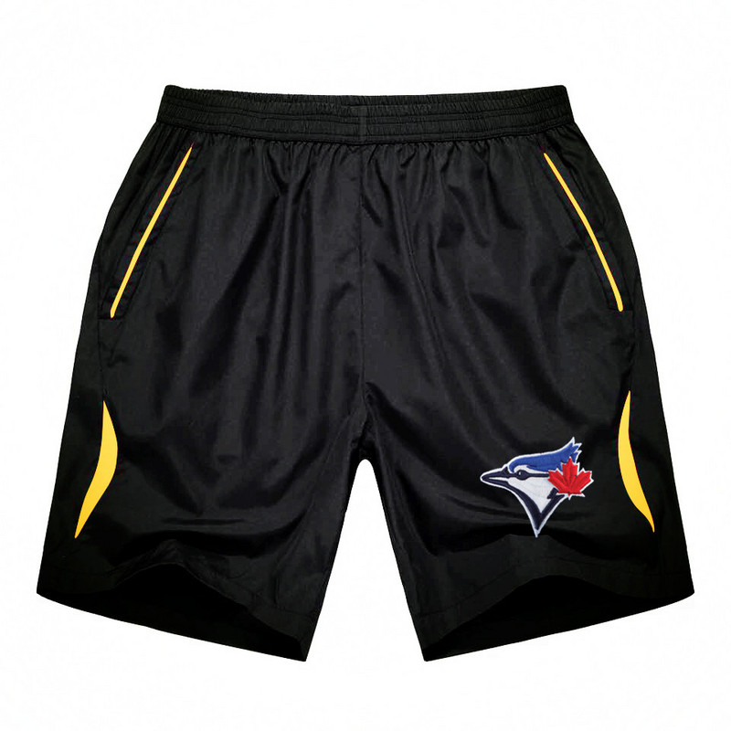 Men's Toronto Blue Jays Black Gold Stripe MLB Shorts - Click Image to Close