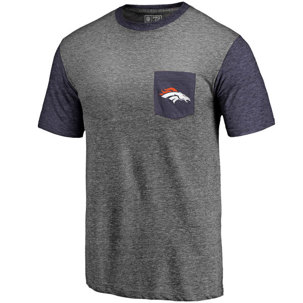 Denver Broncos Pro Line by Fanatics Branded Heathered Gray Navy Refresh Pocket T-Shirt