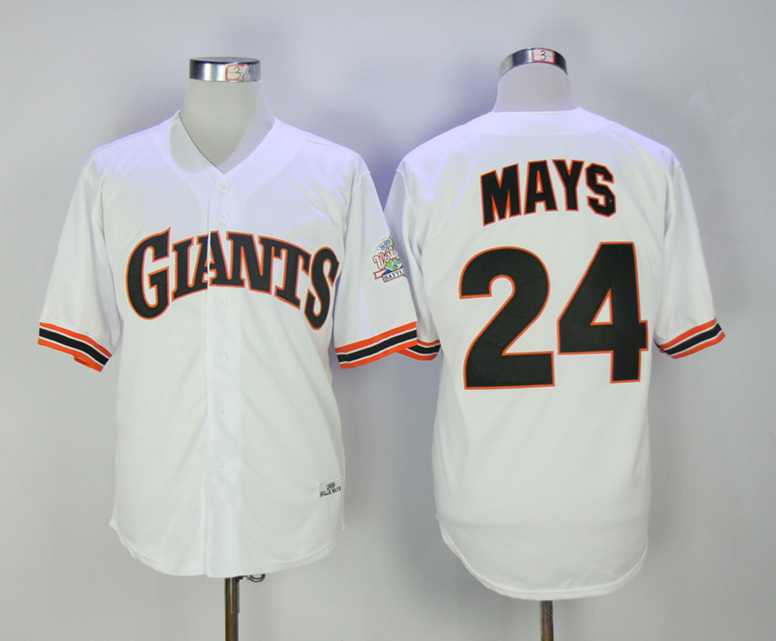 Giants 24 Willie Mays White Throwback Jersey