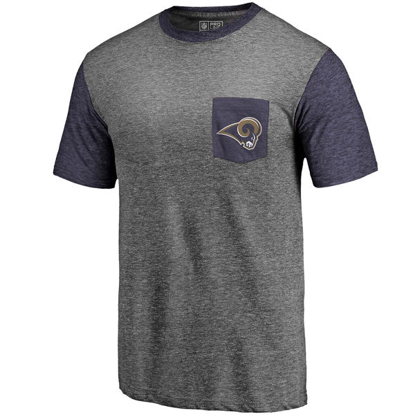 Los Angeles Rams Pro Line by Fanatics Branded Heathered Gray Navy Refresh Pocket T-Shirt Los Angeles Rams Pro Line by Fanatics Branded Heathered Gray Navy Refresh Pocket T-Shirt