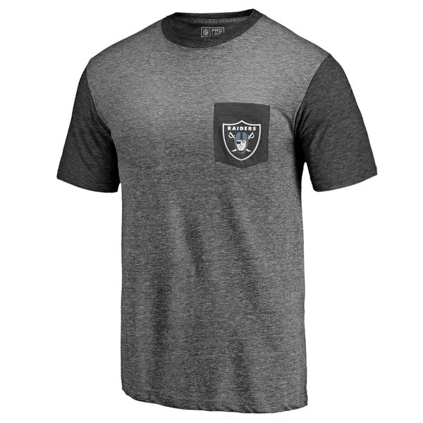 Oakland Raiders Pro Line by Fanatics Branded Heathered Gray Black Refresh Pocket T-Shirt