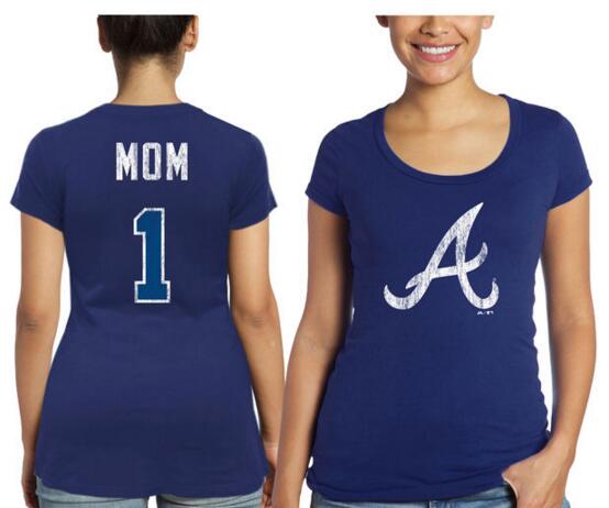 Atlanta Braves Majestic Threads Women's Mother's Day #1 Mom T Shirt Navy Blue