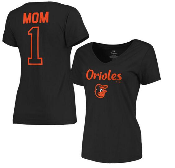 Baltimore Orioles Women's 2017 Mother's Day #1 Mom V Neck T Shirt Black