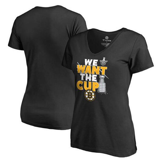 Boston Bruins Fanatics Branded Women's 2017 NHL Stanley Cup Playoffs Participant Blue Line Plus Size V Neck T Shirt Black