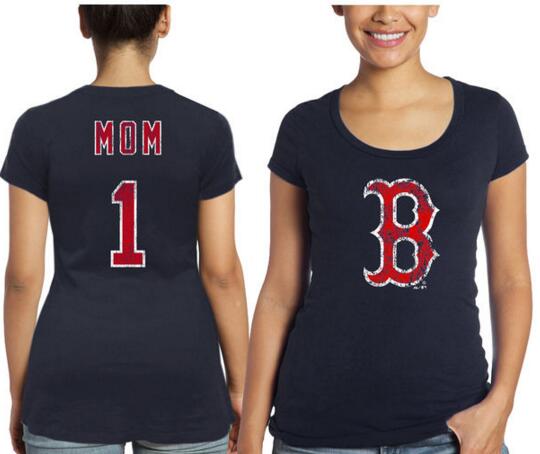 Boston Red Sox Majestic Threads Women's Mother's Day #1 Mom T Shirt Navy Blue