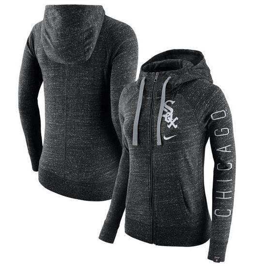 Chicago White Sox Nike Women's Vintage Full Zip Hoodie Heather Black - Click Image to Close