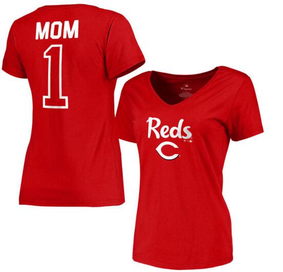 Cincinnati Reds Women's 2017 Mother's Day #1 Mom V Neck T Shirt Red