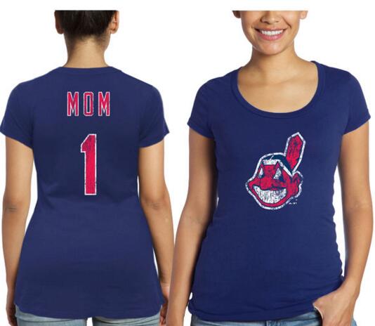 Cleveland Indians Majestic Threads Women's Mother's Day #1 Mom T Shirt Navy Blue