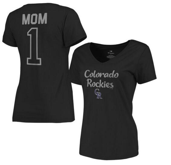 Colorado Rockies Women's 2017 Mother's Day #1 Mom V Neck T Shirt Black