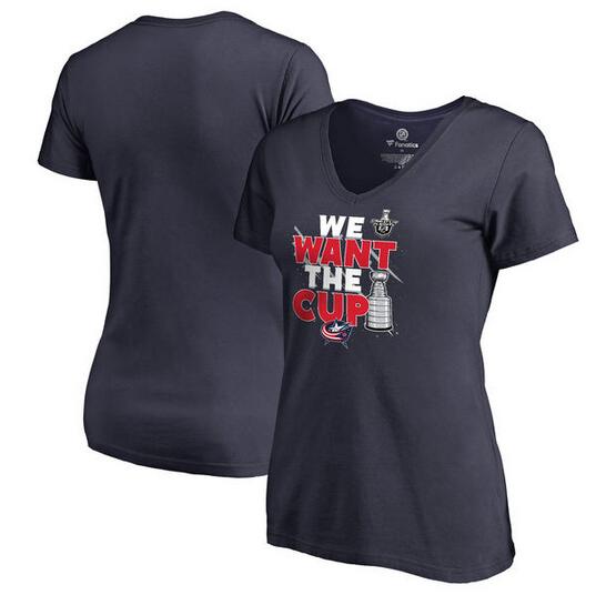 Columbus Blue Jackets Fanatics Branded Women's 2017 NHL Stanley Cup Playoff Participant Blue Line Plus Size V Neck T Shirt Navy