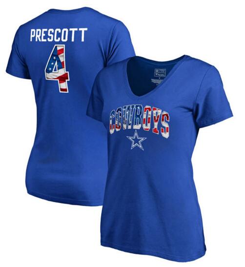 Dak Prescott Dallas Cowboys NFL Pro Line by Fanatics Branded Women's Banner Wave Name & Number T Shirt Royal