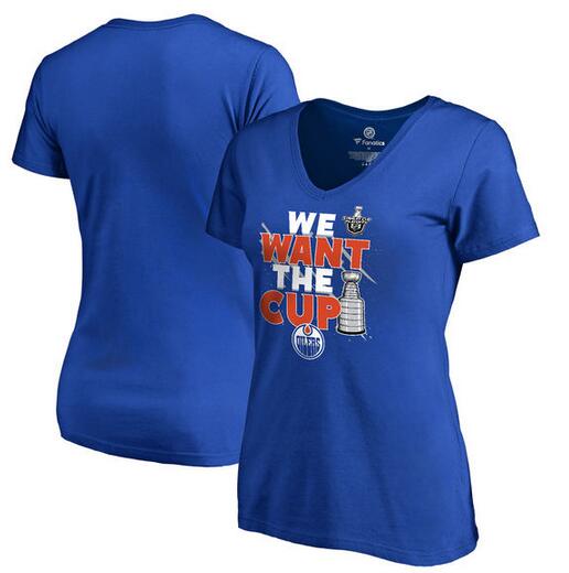 Edmonton Oilers Fanatics Branded Women's 2017 NHL Stanley Cup Playoff Participant Blue Line Plus Size V Neck T Shirt Royal