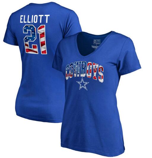 Ezekiel Elliott Dallas Cowboys NFL Pro Line by Fanatics Branded Women's Banner Wave Name & Number T Shirt Royal
