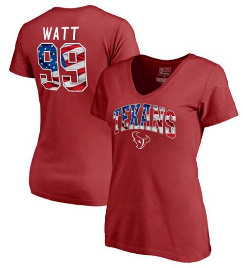 J.J. Watt Houston Texans NFL Pro Line by Fanatics Branded Women's Banner Wave Name & Number T Shirt Red