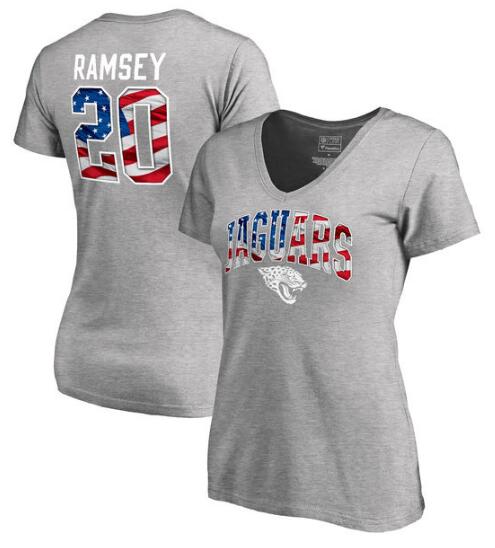 Jalen Ramsey Jacksonville Jaguars NFL Pro Line by Fanatics Branded Women's Banner Wave Name & Number T Shirt Heathered Gray