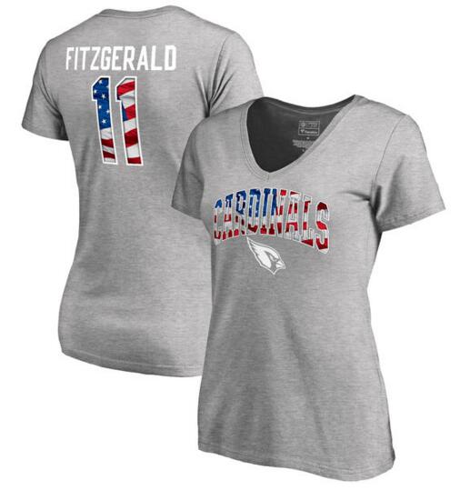 Larry Fitzgerald Arizona Cardinals NFL Pro Line by Fanatics Branded Women's Banner Wave Name & Number T Shirt Heathered Gray