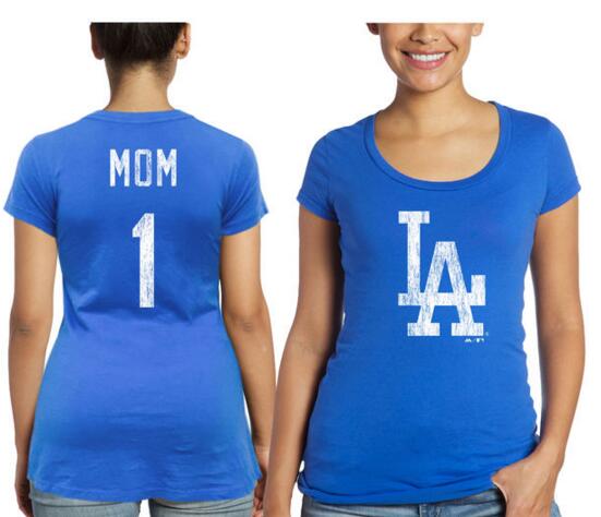 Los Angeles Dodgers Majestic Threads Women's Mother's Day #1 Mom T Shirt Royal Blue